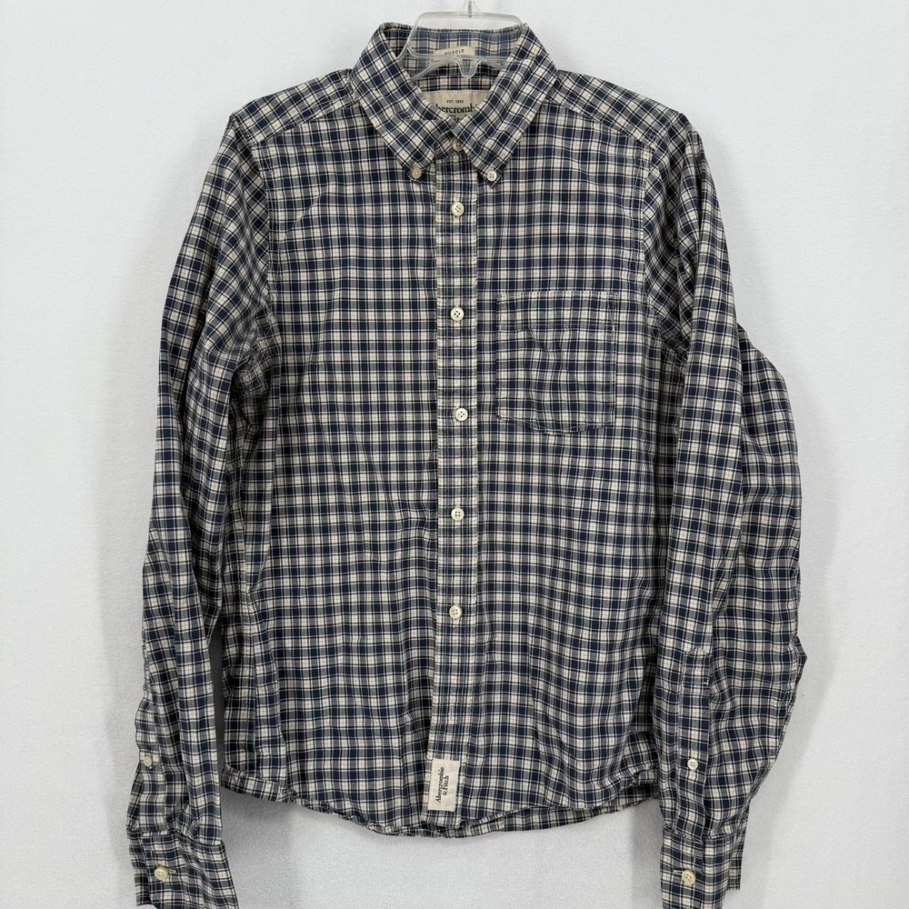 Abercrombie Fitch Mens Plaid Button Down Shirt Size L Muscle Fit Long Sleeve